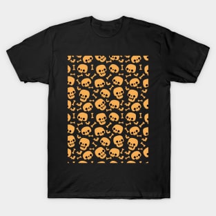 Skulls, bats, and bones, oh my! Halloween fun orange pattern T-Shirt